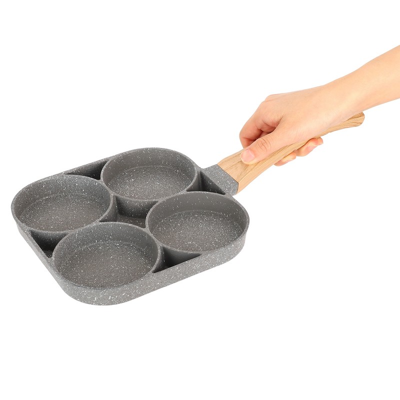 4‑Hole Egg Frying Pot Pancake Pan with Wood Handle for