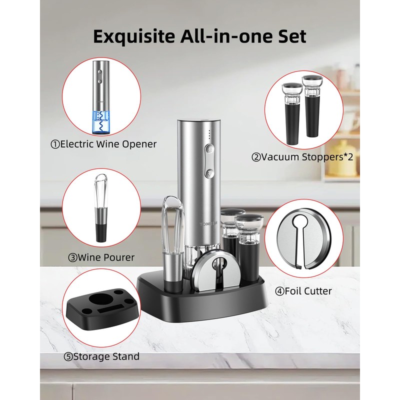 TOMEEM Electric Wine Opener Set - Rechargeable Wine Bottle Opener