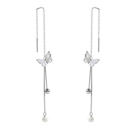 925 Sterling Silver Spiral Threader Earrings for Women Butterfly Earrings Handmade Twisted Pull Through Earrings for Women