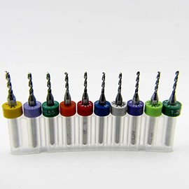 Ten Size Carbide Drill Bit Set .0472" - .0635" 1.20mm 1.25mm 1.30mm 1.35mm 1.40mm 1.45mm 1.50mm 1.55mm 1.60mm .0635"/#52 1/8" Shanks