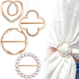 BEIQIYA 4pcs Shirt Tie Clips for Women, Metal Silk Scarf Ring Clip, 4 Sizes Clothes Corner Knotted Button Tightener for Scarves Hats Ties Shirts Jackets Shawls- Gold