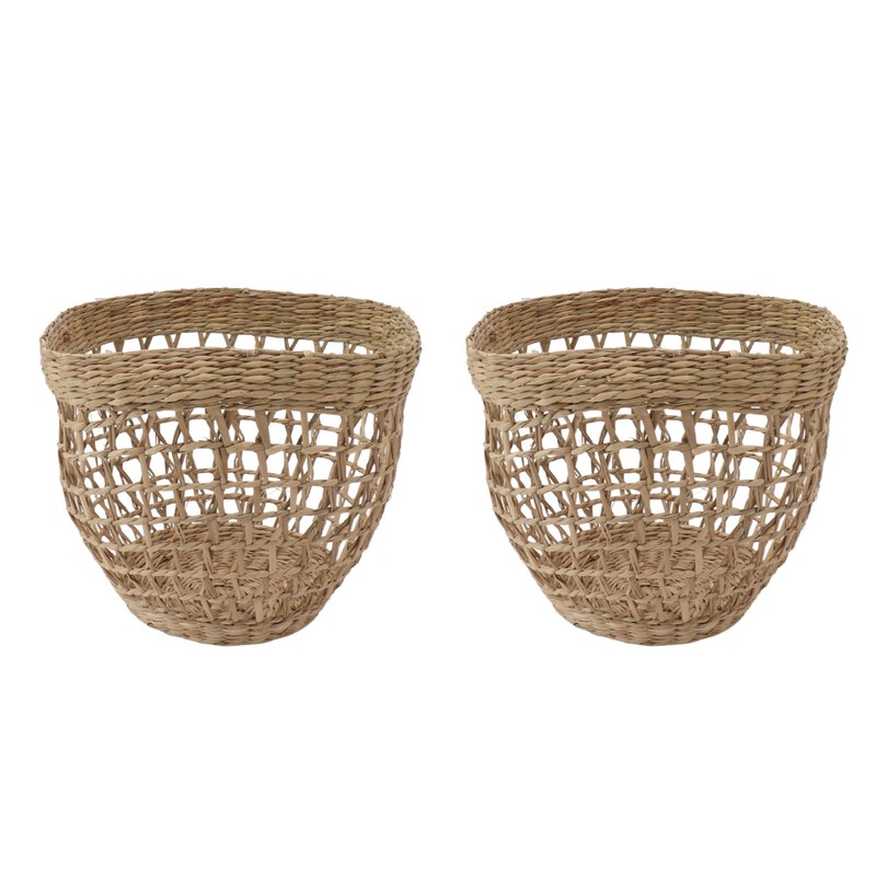 2PCS Woven Basket Handwoven Sea Grass Storage Basket for Flower