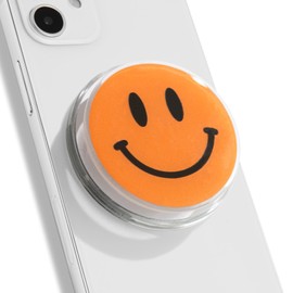 Magsafe Compatible Mobile Phone Grip Stand Holder Cute Smile Face Shape Expandible Collapsible for Kindle Smartphone Tablet Cell Phone Accessory (Orange)