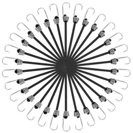 30 Pieces Mini Bungee Cords with Hooks 9 Inch Heavy-Duty Black Small Rubber Bungee Cords Tie Down Straps for Outdoor, Tarp Covers, Canvas Canopies, Motorcycle and Cargo