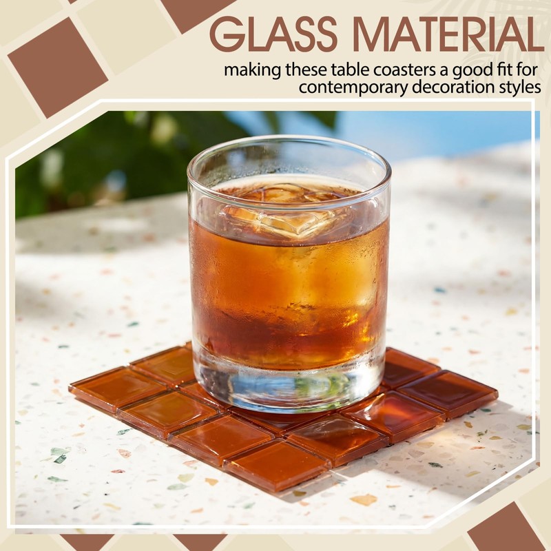Queekay Brown and Beige Checkered Coaster Set of 6 for