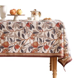 patdrea Designer Brown Tablecloth for Rectangle Tables,Framhouse Linen Pomegranates Leaves Pattern Linen Tablecloth,Fall Fruits Table Cover Cloth Decorative for Kitchen Dining Room,63"*110"