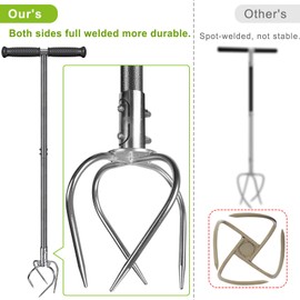 Dolibest Manual Twist Tiller, All-Steel Garden Claw Cultivator with 4 Curved Claws and Soft Rubber Handle, Hand Tiller Garden Claw for Gardening Bed and Plant Box (39'')