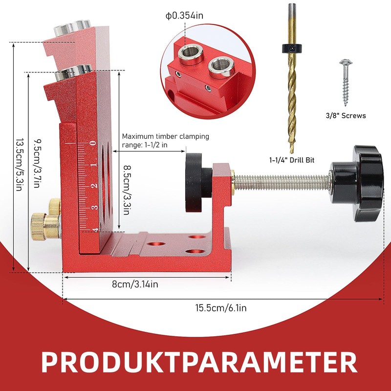 Adjustable Wooden Dowel Pocket Hole Drilling Template, Angle Drilling Aid,