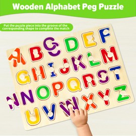 Jumlys Montessori Toys for Toddlers 1, 2, 3 Year Old, Wooden Alphabet Peg Puzzles for Baby 12-18-24 Months, Early learning & Educational Toys, Perfect Christmas Birthday Gifts for Boys & Girls Age 1-3