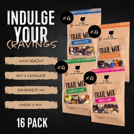 Trail Mix Snack Packs Variety - 4 Bags - Dried Fruit Mix & Nuts Mix with Chocolate Chips, Peanuts, Cranberries, Raisins, Walnuts, Tropical Fruits - Trail Mix Individual Packs, 3.5 oz