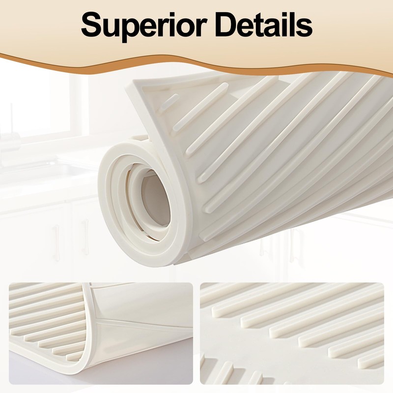 Silicone Dish Draining Mat with Drain Lip, Eco Friendly Dish