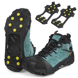 Ice Cleats Snow Traction Cleats Crampons for Shoe and Boots Non-Slip Overshoe for Walking on Snow and Ice Rubber Walking Cleats Anti Slip Crampons Slip-on Stretch Footwear