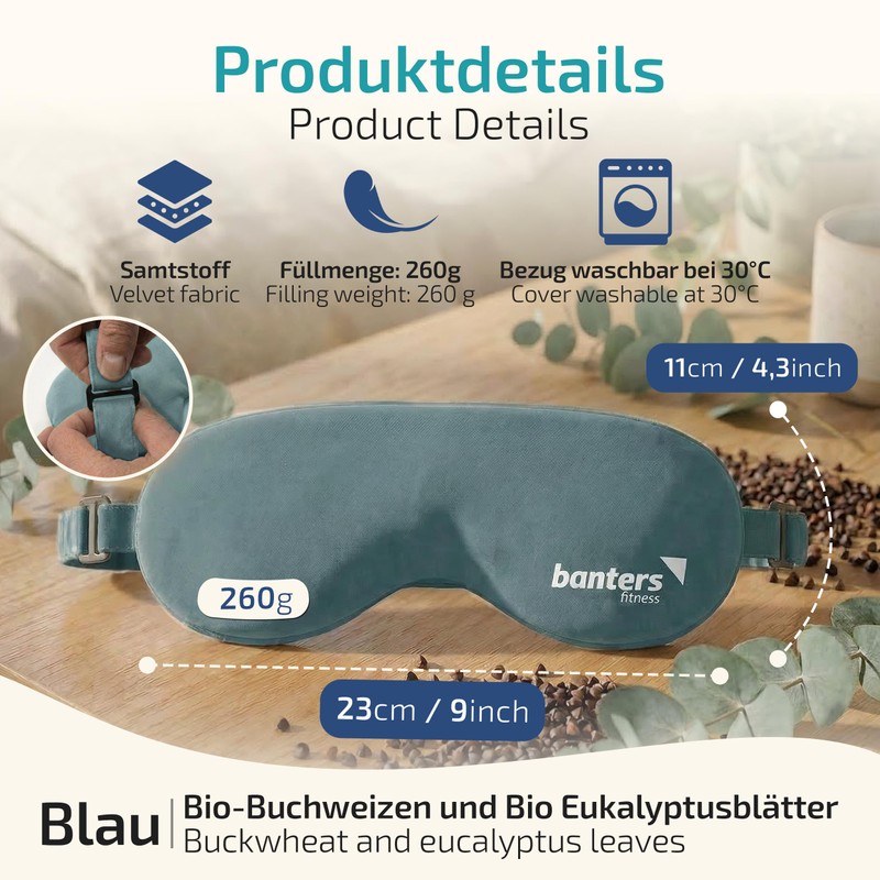 Banters Organic Eye Pillow Velvet Buckwheat & Eucalyptus Blue 23