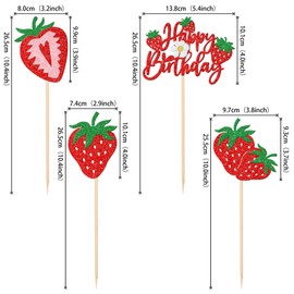 ZHUOWEISM 12 PCS Strawberry Happy Birthday Centerpiece Sticks Glitter Sweet Fruit Strawberry Table Flower Centerpieces Sweet Berry Birthday Decor for Baby Shower Birthday Party Centerpieces Supplies