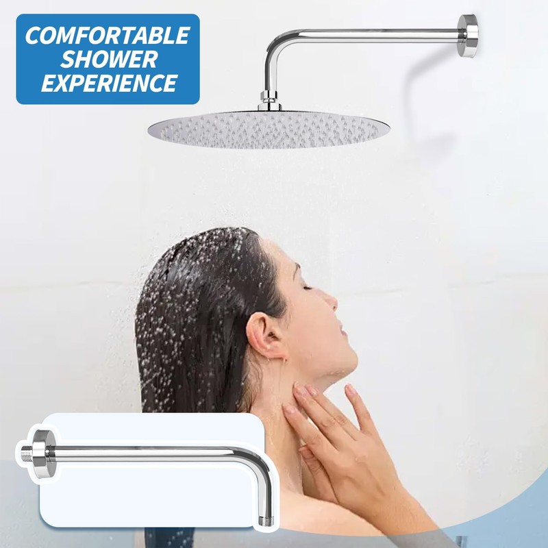 L Shape Shower Arm with Flange,12 Inch Wall Mount Replacement