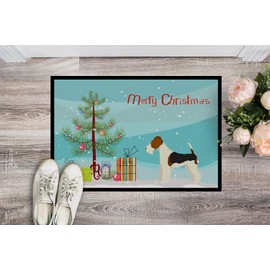 Caroline's Treasures CK3538JMAT Fox Terrier Christmas Tree Doormat 24x36 Front Door Mat Indoor Outdoor Rugs for Entryway, Non Slip Washable Low Pile, 24H X 36W