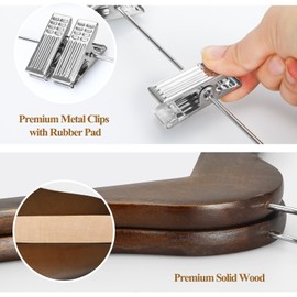 TOPIA HANGER Wooden Suit Hangers with Adjustable Metal Clips (20 Pack), Solid Wood Clothes Hangers, 360° Swivel Hook, Premium Retro Finish Pants Hangers for Clothes Coat, Jeans, Blouse-CT28A20