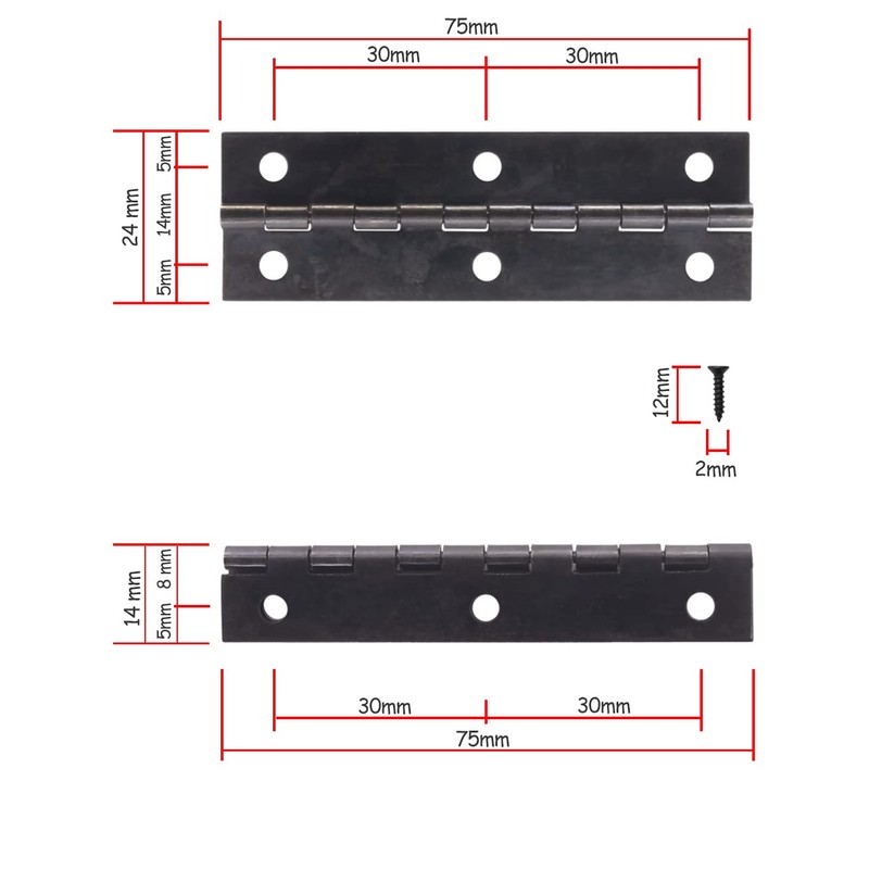FUXXER® 6 x Antique Hinges Vintage Style Metal Hinges 75x24mm