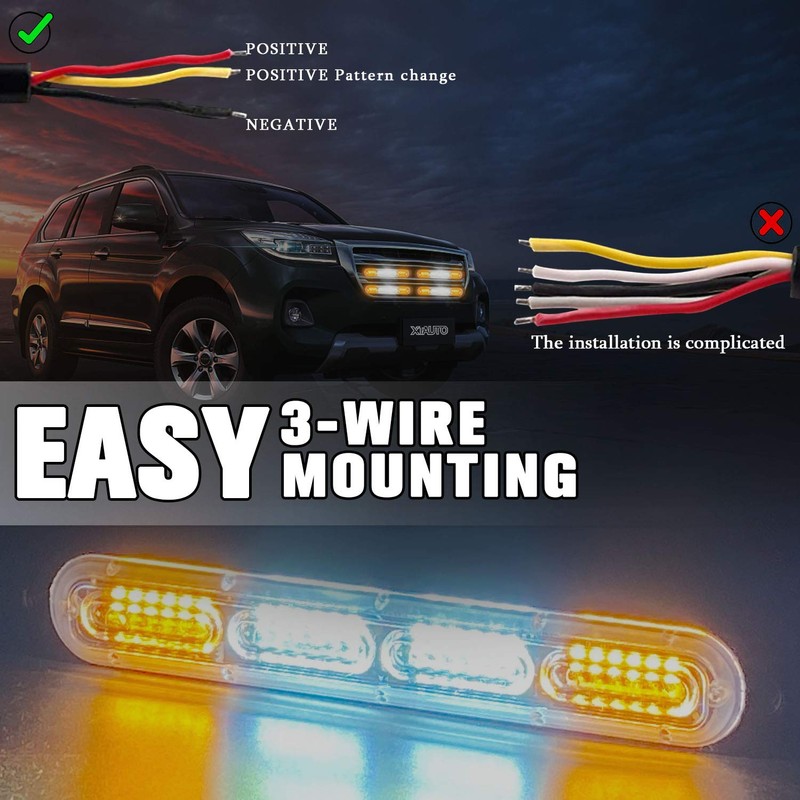 XTAUTO 4pcs 24-LED Emergency Strobe Light, Amber White Ultra-Thin Surface