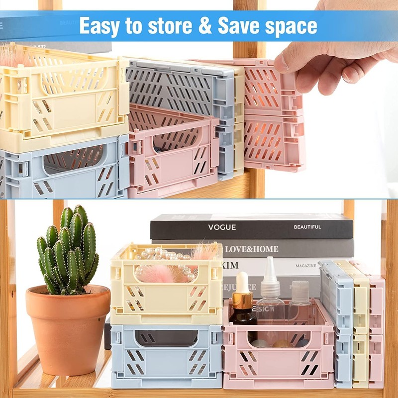 Plastic Folding Baskets - 4Pcs Mini Storage Crates for Desk,