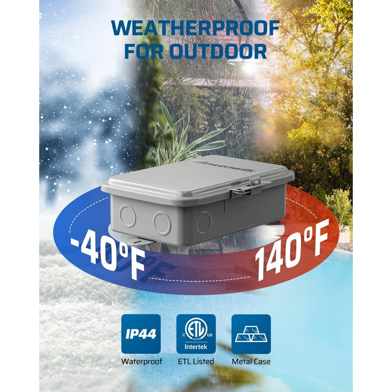 DEWENWILS Pool Timer, Outdoor Digital Timer Box, 2HP 40A 120VAC,