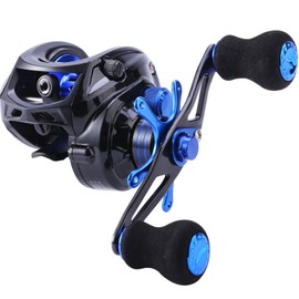 Sougayilang Sapphire Baitcasting Fishing Reel 7.0: 1 Gear - Low Profile Carbon Fiber Drag 9+1 Bearing Dual Magnetic Brakes Fishing Reels (Left), Blue