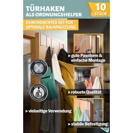 Menz Door Hooks for Hanging, Pack of 10 Stainless Steel Clothes Hooks Door in Silver, Individually Usable Hooks for Hanging, Dimensionally Stable Door Hook Rail, Universal Door Coat Rack