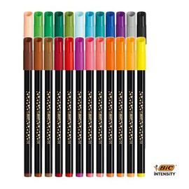 BIC, Plumones de Colores, Intensity, Punta Fina de Bala, Colores Vibrantes y Ultra Vivos, Suaves al Dibujar, Ideal para Escritura, Lettering y Creatividad, 24 Unidades