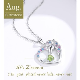 DVAVA unicorn necklace for girls 4-6 Unicorn Birthstone Necklaces for Girls Birthday Christmas Valentines Day Gifts (Colourful-Stone, 08-August)