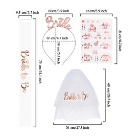 TOPWAYS JGA Women Bride to Be Sash and Veil Set, Bachelor Party Women Bridal Accessories Veil Bridal Alarm for Bride to Be Decoration Bachelorette Hen Party (Bride Rose Gold + White Sash)