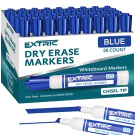 EXTRIC Blue Dry Erase Markers Chisel Tip, 36 Count Whiteboard Markers, Chisel Tip Dry Erase Marker Bulk Classroom Pack White Board Marker for Teachers and Students