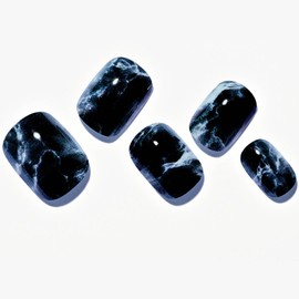 GLAMERMAID Press on Nails Extra Short Squoval, Black Marble Glue on Nail with Darkness, 24Pcs Glossy Round Reusable UV Finish Fake Nails Acrylic False Nails Manicure Kits for Women Gift