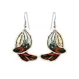 FRONT LINE JEWELRY Artisan-Crafted Earrings: Tribal feather earrings with overlapping feathers in watercolor art style, a unique addition to feather jewelry collections.