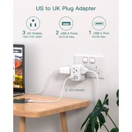 2 Pack US to UK Ireland Travel Plug Adapter, Addtam Type G Power Outlet Adapter with 3 AC Outlets and 3 USB, Travel Essentials for USA to Dubai Scotland British London England Hong Kong Irish