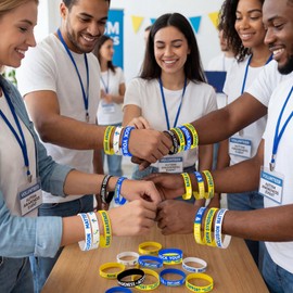 144Pcs Down Syndrome Awareness Silicone Silicone Bracelets Bulk, Blue and Yellow Rubber Wristbands Decorations Gifts Party Favors