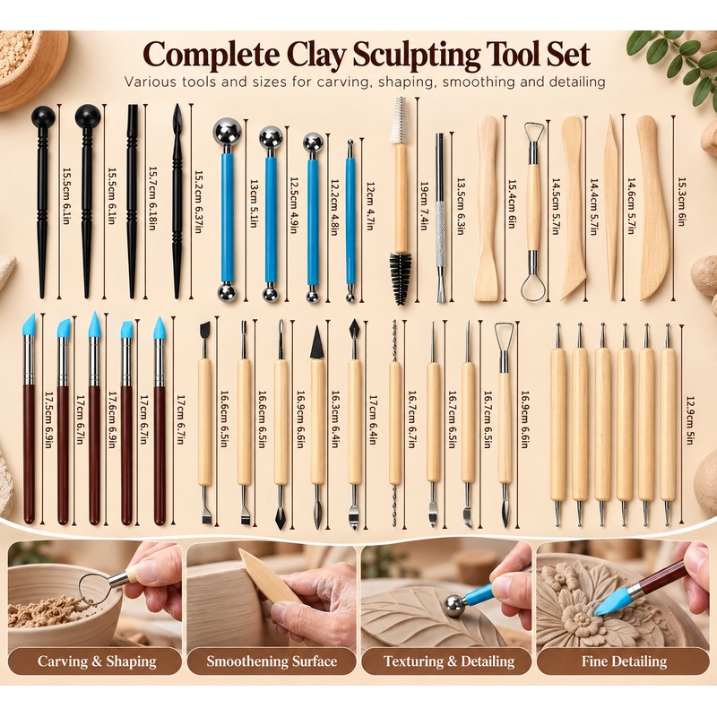 Clay Sculpting Tool Kit for Pottery & Modeling – 25-43