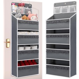 Wakaye Over the Door Hanging Organizer Storage - 4 Shelf Hanging Organizer with Tassels, Nursery Hanging Organizer, Anti-Tilt Behind the Door Organizer for Bathroom,Bedroom,Kitchen,Dorm,1 Pack,Grey