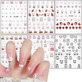 Cartoon Rabbit Nail Art Stickers, 3D Animal Rabbits Nail Self-Adhesive Sticker Design, Cute Rabbit Nail Transfer Decals Acrylic Supplies for Women Manicure Charms Decorations, DIY Resin Nail Decal