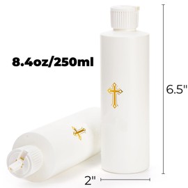 Hiceeden 3 Pack 250ML Water Bottles Catholic, Empty Container Water Plastic Bottle, Cylindrical Water Flask with Gold Cross Pattern, White(8.4oz)
