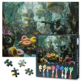 Soldier with Rifle in Fantasy Doughnut Jungle Puzzles for Adults 1000 Pieces - Surreal Adventure Challenging Puzzles | Premium Jigsaw Puzzle 1000 Pieces for Relaxation & Home Decor 70 * 50cm