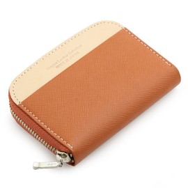 Genuine Leather Coin Purse, Zip Around, Prism Corners, Instep Embossed Cowhide, Made In Japan; - orange -