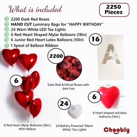 Luminary Bags with LED Tea Light Candles, Balloons, and Rose Petals – Romantic Decorations for Proposals, Anniversaries, and Special Moments (Happy Birthday)