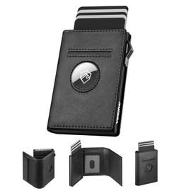 YESIIW Men's Airtag Wallet with Coin Compartment, Slim Wallet with RFID Protection, Card Holder, Men's Card Holder, Smart Wallets for Men, C01-Black, XL coin pocket, Minimalist