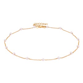 MINACHI Gold Plated Dainty Chain Imitation Pearl Choker Necklace for Women, Trendy Simple Elegant Minimalist Fashion Jewelry Gift for Women