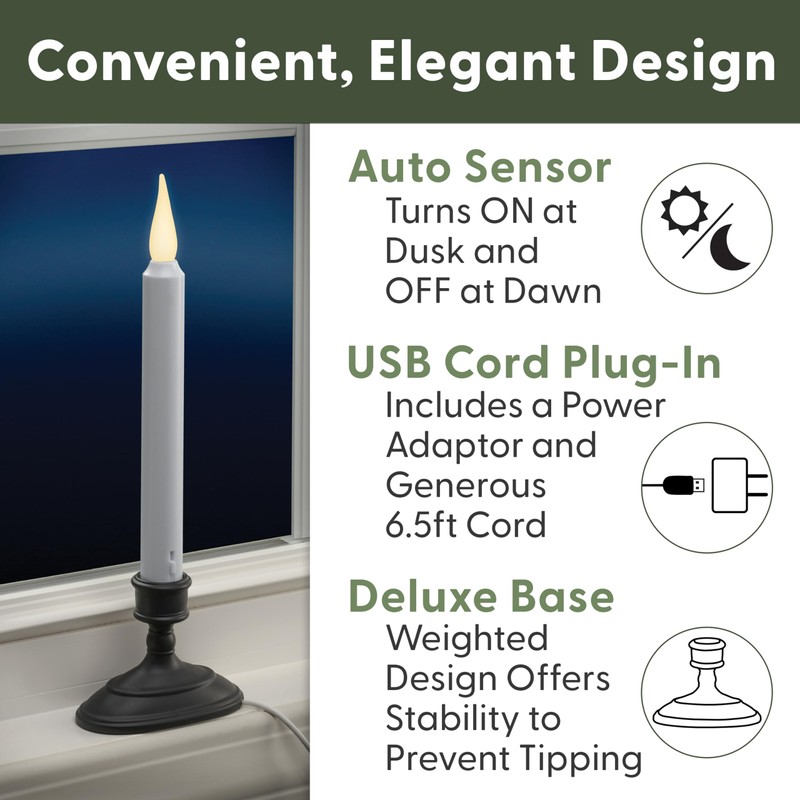 612 Vermont LED Electric Window Candles with Sensor Dusk to
