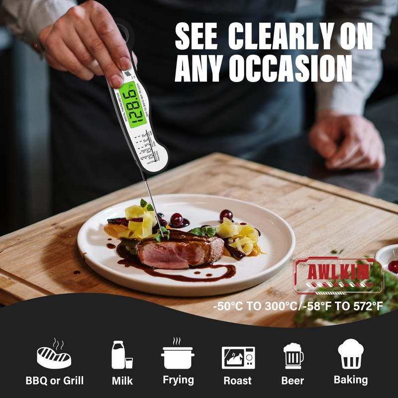 Instant Read Meat Thermometer Digital - Waterproof Food Thermometer with