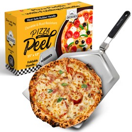 Checkered Chef Pizza Peel - Extra Large, Stainless Steel Metal Pizza Paddle with Folding Handle, Outdoor Pizza Oven Accessories - 13 Inch x 15 Inch