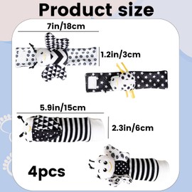 Baby Wrist and Ankle Rattles Toys, 4 PCS Baby Toys Include 2 PCS Wrist Rattles and 2 Rattle Socks, Newborn Baby Sensory Toys 0-6 Months, Black and White High Contrast Baby Toys for Infant Development