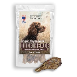 All American Canine All American Canine Natural Duck Head Dog Treats C Single Ingredient, Dehydrated & Digestible C Low-Fat, High-Protein Chew for Training & Dental Health C Made in USA C 10 Treats