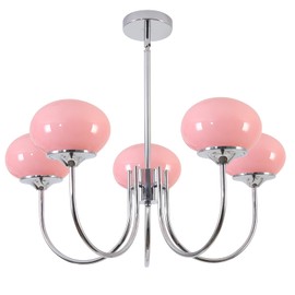 BOKT Nordic Pink Chandelier 5 Heads Chrome Chandelier Pendant Light Fixture Dining Room Oval Glass Globe Ceiling Chandeliers Elegant Decorative Chandeliers for Girls' Bedroom